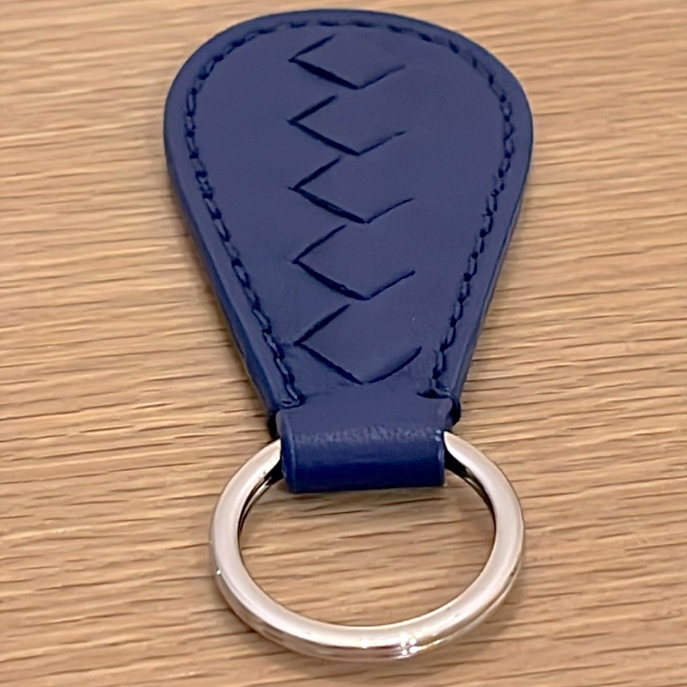 Bottega Veneta Royal Blue Leather Woven Detail Keychain Key Ring Key Fob
